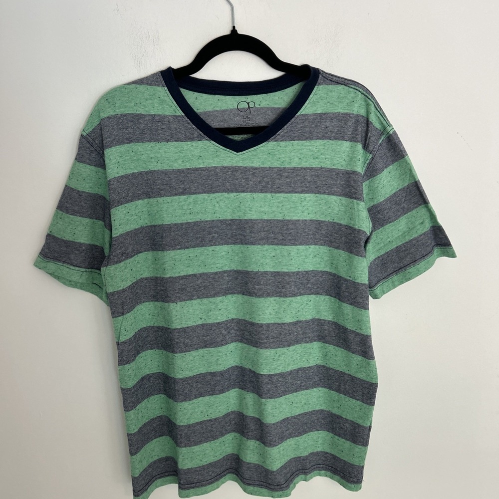 Men's Op Size Large Blue Green Stripe Short Sleeve T-Shirt Preppy‎ Casual
